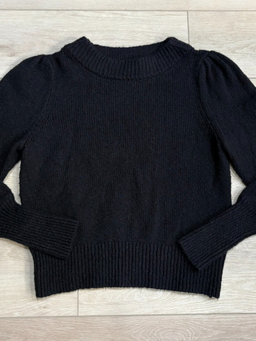 Maeve by Anthropologie Black Sweater Large Puff Sleeve Crew Neck